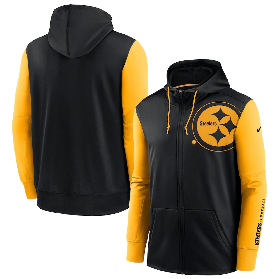 NFL Nike Pittsburgh Steelers Black Gold Fan Gear Mascot Performance FullZip Hoodie->pittsburgh steelers->NFL Jersey